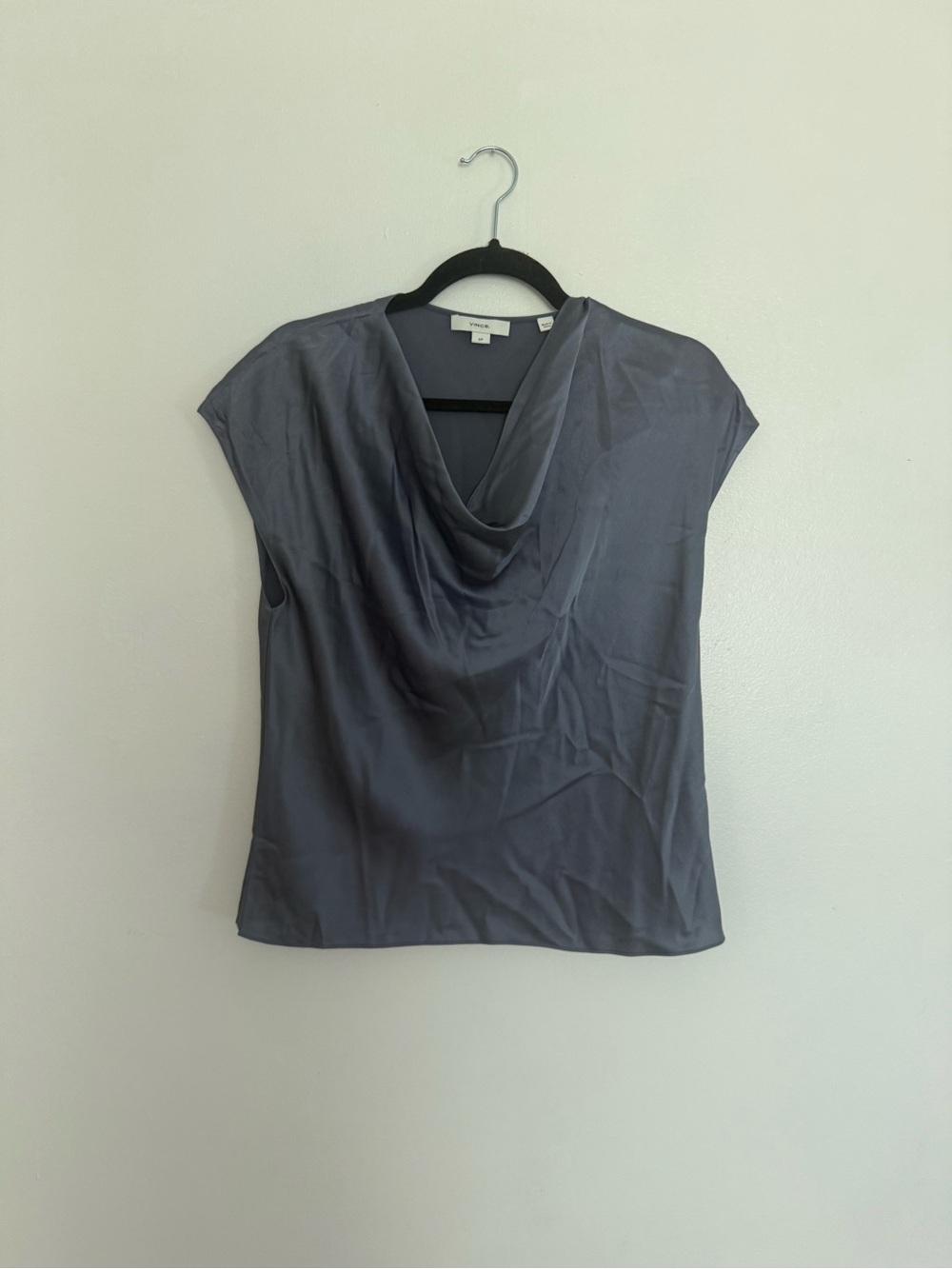Vince Blouse Cowl Neck Cap Sleeve Silk in Blue - Picture 2 of 6